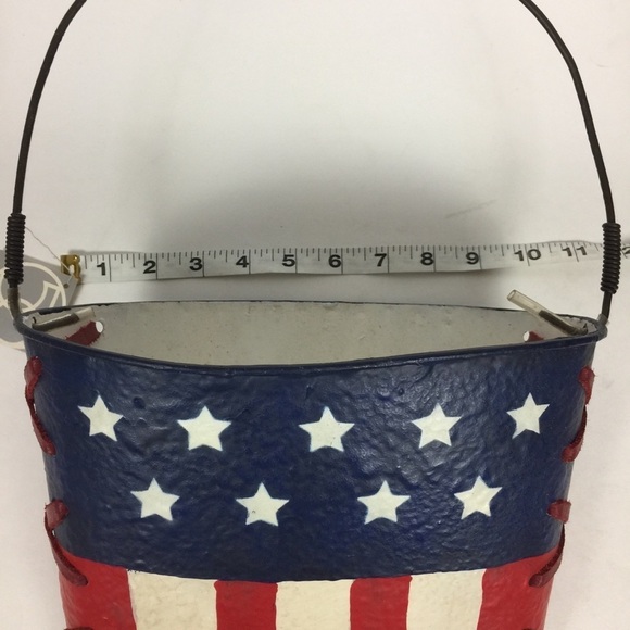 Dept. 56 Painted USA Flag Hanging Metal Bucket hang on front door with flowers - Picture 6 of 9